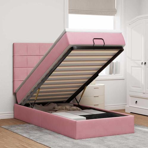 vidaXL Ottoman bed met matrassen 90x200cm fluweel roze, Huis en Inrichting, Slaapkamer | Bedden, 90 cm, 200 cm, Eenpersoons, Nieuw