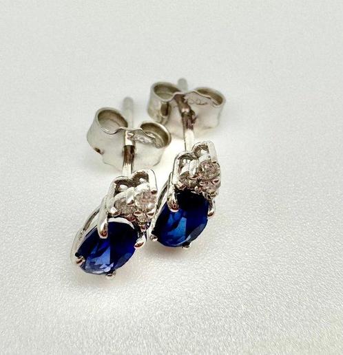 Oorbellen - 18 karaat Witgoud Saffier - Diamant, Sieraden, Tassen en Uiterlijk, Oorbellen