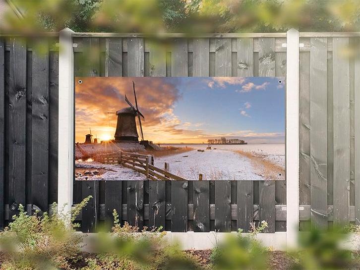 NR 1228: Tuinposter molen winter 90x180cm, Tuin en Terras, Tuinwanddecoratie, Nieuw