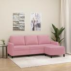 vidaXL Driezitsbank met voetenbank 180 cm fluweel roze, Huis en Inrichting, Banken | Bankstellen, Verzenden, 150 tot 200 cm, Stof