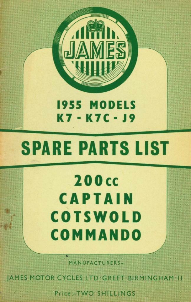 1955 James Spare Parts List - Captain - Commando - Cotswold, Motoren, Handleidingen en Instructieboekjes, Overige merken, Verzenden
