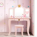 2 in 1 Kinderkaptafel met Kruk en Afneembare Spiegel Meisjes