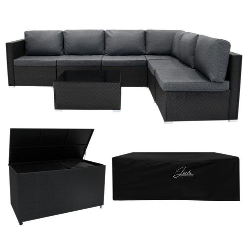 Rotan Modulaire Tuinmeubelen 7 Stuk Zwart Zitbank Tafel Set, Tuin en Terras, Tuinsets en Loungesets, Verzenden