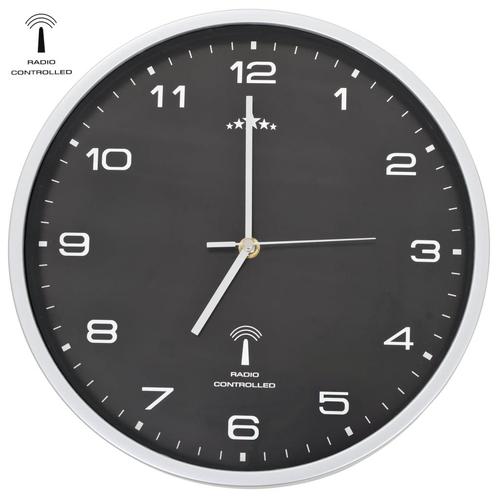 vidaXL Wandklok met quartz uurwerk radiogestuurd 31 cm zwart, Huis en Inrichting, Woonaccessoires | Klokken, Nieuw, Verzenden