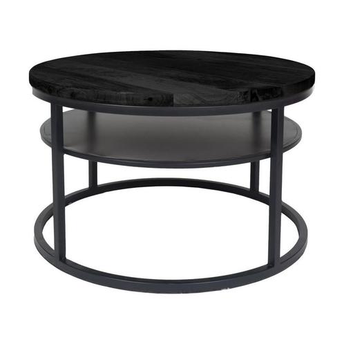Salontafel Delhi Zwart Mangohout Rond ø70 cm, Huis en Inrichting, Tafels | Salontafels, Nieuw, Verzenden