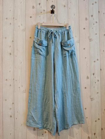 Boho Linnen broek met brede pijpen - steek zakken met een beschikbaar voor biedingen