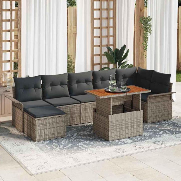 vidaXL Tuin Sofa Set met opslag 8 pcs Grijs Poly riet, Tuin en Terras, Tuinsets en Loungesets, Nieuw, Rotan, Verzenden