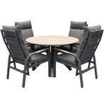 Quincy Kota dining tuinset 120xH75 cm rond 5 delig, Tuin en Terras, Tuinsets en Loungesets, Ophalen of Verzenden, Nieuw, Aluminium