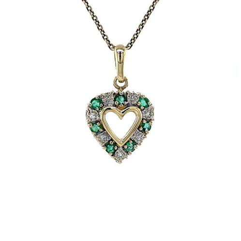 Gouden vintage hart hanger met smaragd en diamant 14 krt, Sieraden, Tassen en Uiterlijk, Kettinghangers, Nieuw, Ophalen of Verzenden