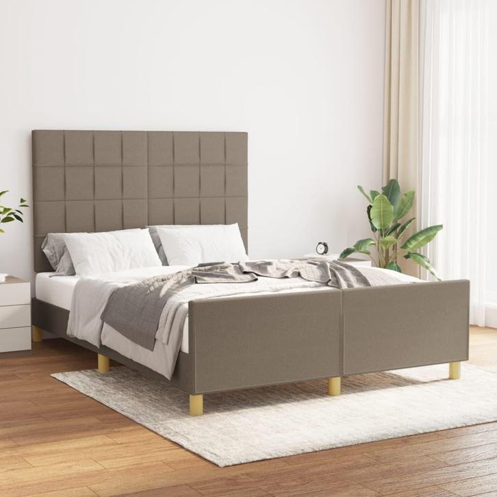 vidaXL Bedframe zonder matras stof taupe 140x200 cm, Huis en Inrichting, Slaapkamer | Bedden, 140 cm, 200 cm, Tweepersoons, Nieuw