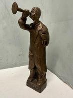 sculptuur, Clown mit Trompete und Hund - Bronze Skulptur -