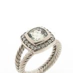 Zilveren ring gezet met prasioliet en diamant | 0,10 ct...., Met edelsteen, Gebruikt, Ophalen of Verzenden, Dame