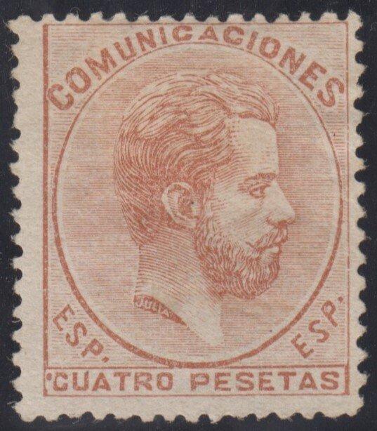 Spanje 1872 - Amadeo I. 4 pesetas, geelachtige kastanje., Postzegels en Munten, Postzegels | Europa | Spanje