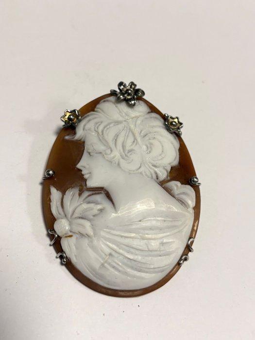 Zonder Minimumprijs - Broche Zilver - Cammeo conchiglia, Sieraden, Tassen en Uiterlijk, Antieke sieraden