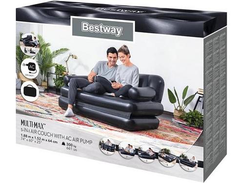 Bestway - Opblaasbank met pomp - vinyl - Zwart - 186x145 cm, Huis en Inrichting, Woonaccessoires | Overige, Nieuw, Verzenden