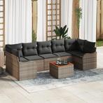 vidaXL Tuin Sofa Set 8 pcs Grijs Groot Rattan & Hout & Stof, Verzenden, Nieuw, Rotan