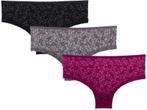 3 stuks Dames Hipster - bloemen- zwart-grijs-paars, Kleding | Heren, Verzenden