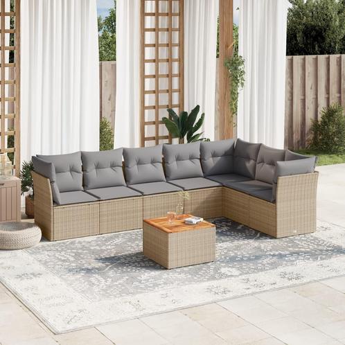 vidaXL 8-delige Loungeset met kussens poly rattan beige, Tuin en Terras, Tuinsets en Loungesets, Loungeset, Nieuw, 8 zitplaatsen
