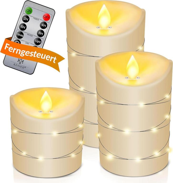 KESSER® Led-kaarsen, 3-delige set, vlamloze kaarsen, timerfu, Huis en Inrichting, Lampen | Overige, Nieuw, Verzenden