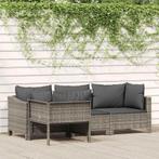 vidaXL 4-delige Loungeset met kussens poly rattan grijs, Verzenden, Nieuw, Rotan, Loungeset