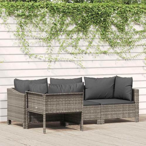 vidaXL 4-delige Loungeset met kussens poly rattan grijs, Tuin en Terras, Tuinsets en Loungesets, Loungeset, Nieuw, Rotan, Verzenden