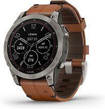 Garmin Fenix 7 47 mm titanium met chestnut leren band [wifi,, Telecommunicatie, Overige Telecommunicatie, Gebruikt, Verzenden