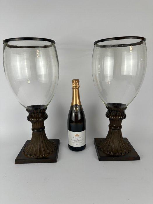 Kandelaar een paar grote windlights (2) - Metaal, Glas, Antiek en Kunst, Curiosa en Brocante