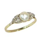 Ring - 18 karaat Geel goud Diamant (Natuurlijk) - Parel -, Nieuw