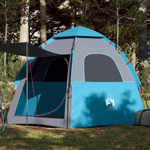 vidaXL Kampeertent 4-persoons snelontgrendeling blauw, Caravans en Kamperen, Tenten, Nieuw, tot en met 2, Verzenden