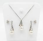 Parure - 18 karaat Witgoud - 0.04ct. tw. Parel - Diamant