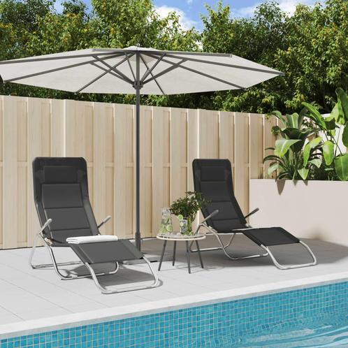 vidaXL Ligbedden 2 st inklapbaar textileen en gepoedercoat, Tuin en Terras, Ligbedden, Nieuw, Verzenden