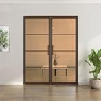 Dubbele stalen taatsdeur - 4 Vlaks - Brons - Brons rook glas, Minder dan 80 cm, Overige typen, Nieuw, Metaal