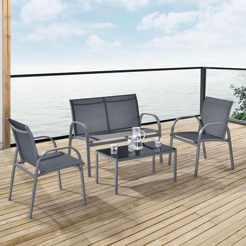 Tuinset 4-delig Gagra loungeset donkergrijs en zwart, Tuin en Terras, Tuinsets en Loungesets, Nieuw, Verzenden