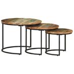 Tafeltjes Recycled Hout - Set van 3 - OP=OP! - 35% Eraff, Huis en Inrichting, Tafels | Bijzettafels, 45 tot 60 cm, Rond, Nieuw