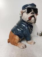 Beeld, sitting English bulldog biker - 33 cm - hoogwaardig