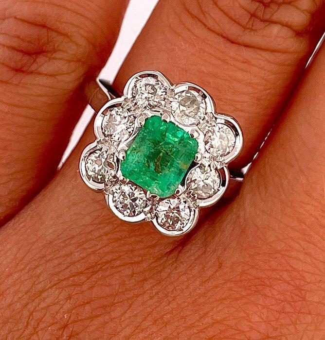 Ring - 18 karaat Witgoud Smaragd - Diamant, Sieraden, Tassen en Uiterlijk, Ringen