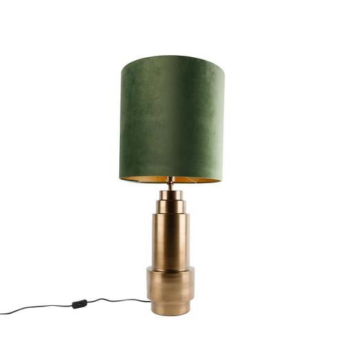 Tafellamp brons velours kap groen met goud 40 cm - Bruut, Huis en Inrichting, Lampen | Tafellampen, Nieuw, Overige materialen