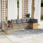 vidaXL 6-delige Loungeset met kussens poly rattan beige, Verzenden, Nieuw, Rotan, Loungeset