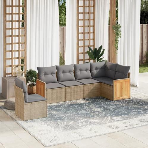 vidaXL 6-delige Loungeset met kussens poly rattan beige, Tuin en Terras, Tuinsets en Loungesets, Loungeset, Nieuw, Rotan, Verzenden