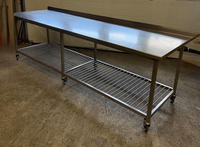 RVS Werktafel met opstand op wielen, Tafel, B305 x D90 x, Zakelijke goederen, Kantoor en Winkelinrichting | Winkel en Inventaris