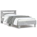 vidaXL Bedframe met hoofdbord en LED-verlichting betongrijs, 90 cm, Eenpersoons, Verzenden, Nieuw