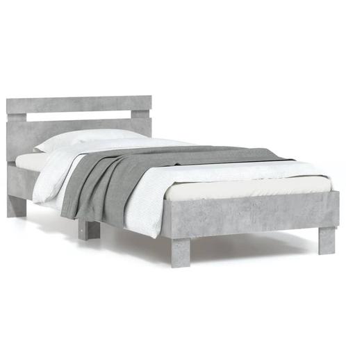vidaXL Bedframe met hoofdbord en LED-verlichting betongrijs, Huis en Inrichting, Slaapkamer | Bedden, 90 cm, 190 cm of minder