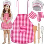 Kruzzel Kinderkookset - 7 Delige Chef Outfit - Roze-Wit G..., Ophalen of Verzenden, Nieuw