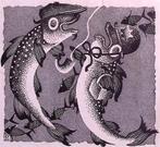 Gedachten van vissen over staking op spotprent. (Lithos), Antiek en Kunst, Verzenden