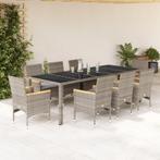 vidaXL 9-delige Tuinset met kussens poly rattan en glas, Tuin en Terras, Tuinsets en Loungesets, Nieuw, 8 zitplaatsen, Tuinset