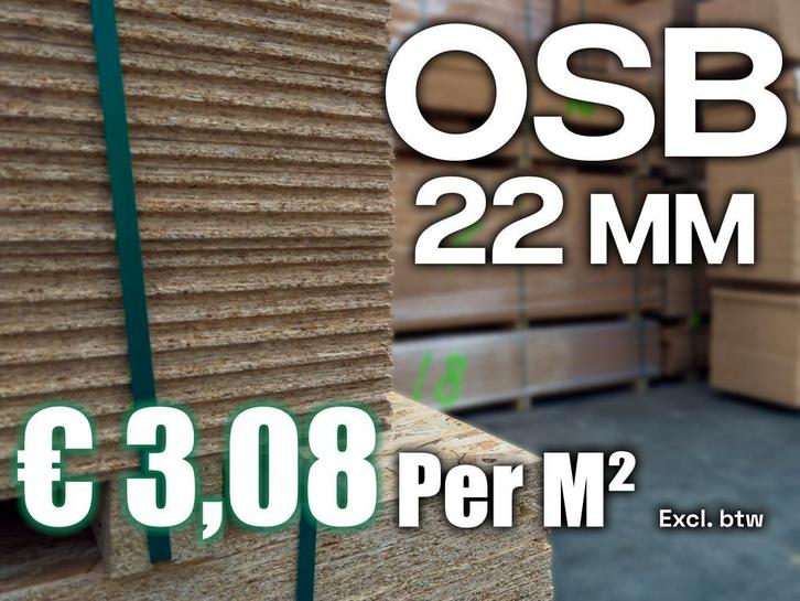 OSB platen met schoonheidsfoutje. 22mm € 3.08 per M², Doe-het-zelf en Verbouw, Platen en Panelen, 20 tot 50 mm, Nieuw, Overige materialen