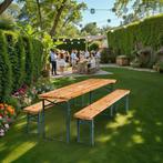 Biertafelset Ludo 3-delig opklapbaar met parasolhouder - bru, Verzenden, Nieuw