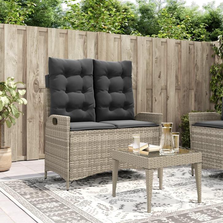 vidaXL Tuinbankje verstelbaar met kussens poly rattan, Tuin en Terras, Tuinbanken, Nieuw, Rotan, Verzenden