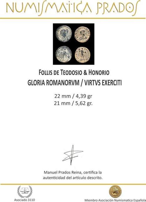 Romeinse Rijk. Teodosio & Honorio. GLORIA ROMANORVM / VIRTVS, Postzegels en Munten, Munten | Europa | Niet-Euromunten