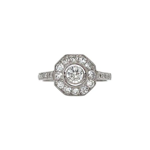 Witgouden vintage entourage ring met diamant 14 kt, Sieraden, Tassen en Uiterlijk, Ringen, Nieuw, Ophalen of Verzenden